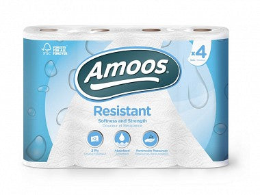 Essuie Tout 2 Plis Amoos - Pack of 4 Rolls, Soft and Strong, Absorbent, Forest Friendly - Front View